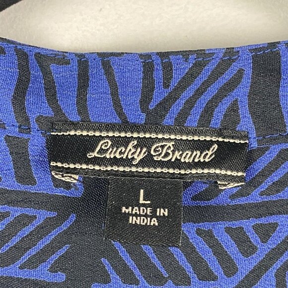 Lucky Brand Tribal Print Romper Dress Size Large Blue Long Sleeve Pockets Hi Lo - Picture 4 of 9